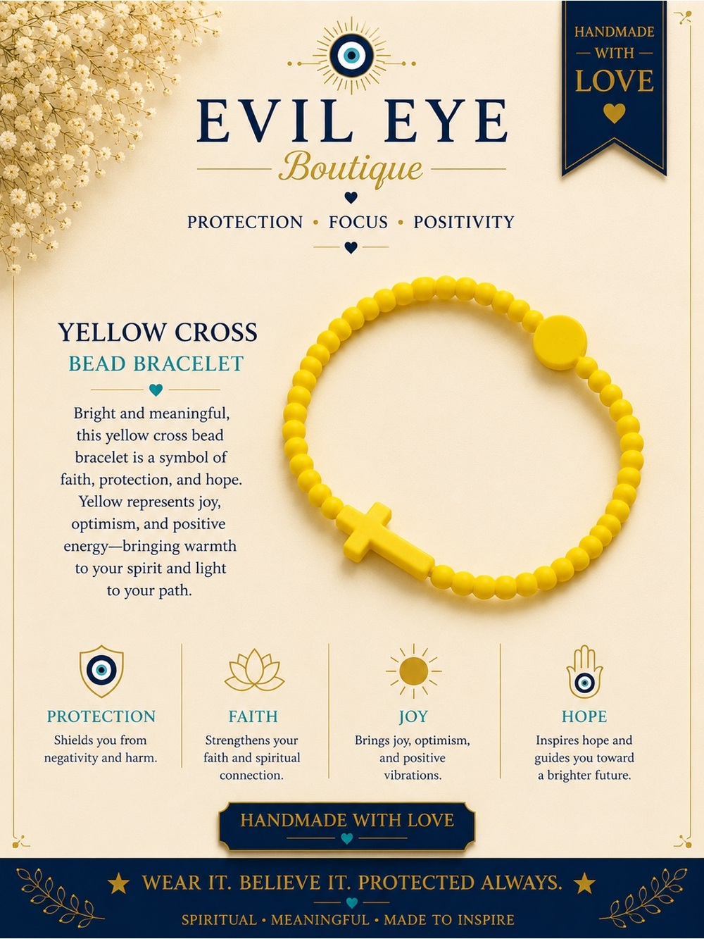 Evil Eye Boutique Yellow Cross Bead Bracelet